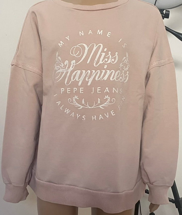 Mädchen Sweatshirt rosa von Pepe Jeans mit Miss Happiness Print – bequemer Pullover für Kinder - Vorderseite
