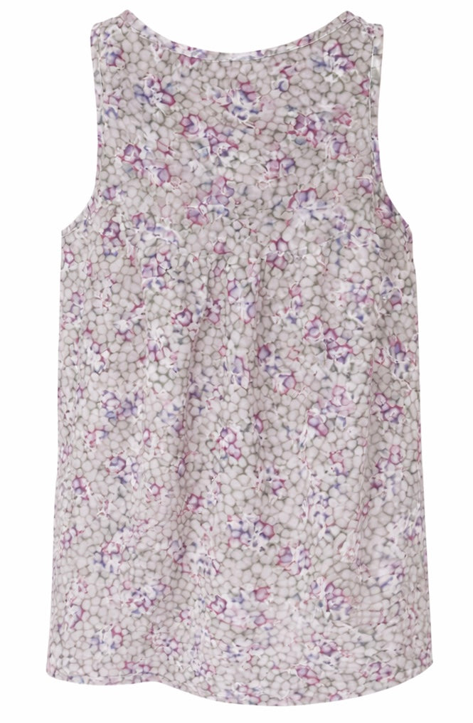 Marc O’Polo ärmelloses Damen Top beige mit floralem Muster in Lila und Rosé – Rückansicht