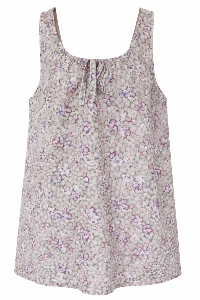 Marc O’Polo Damen Blusentop ärmellos mit Blumenmuster beige lila rosé locker fallend
