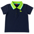 s.Oliver Polo Shirt Junge Größe 86 dunkelblau mit grünem Kragen Frontansicht